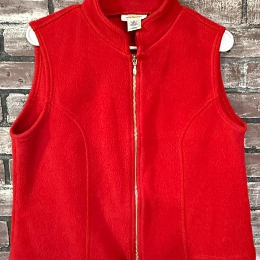 Talbots Petite Womens M Red Fleece Full Zip Vest Mock Neck Vintage USA Made